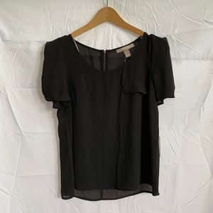 Forever 21 Black Tulip Sleeve Zip Back Blouse Top